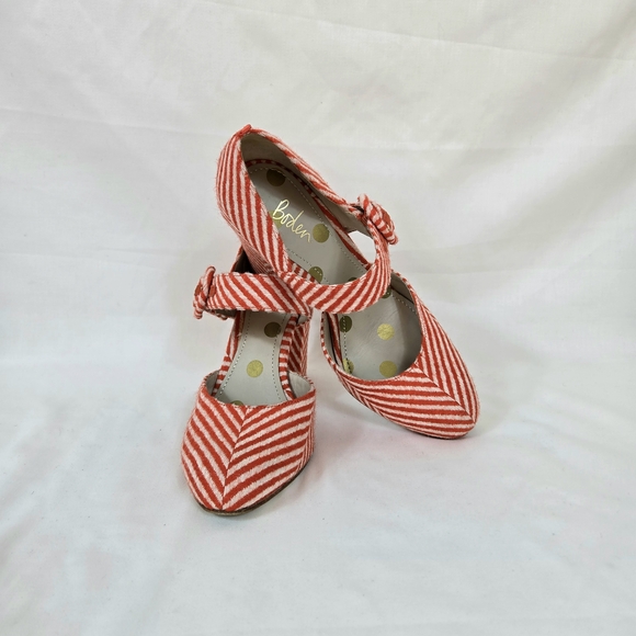 Boden Shoes - Boden Womens Evie Orange Ivory Stripe Fabric Buckle Mary Jane Pumps EU 36/5.5 US